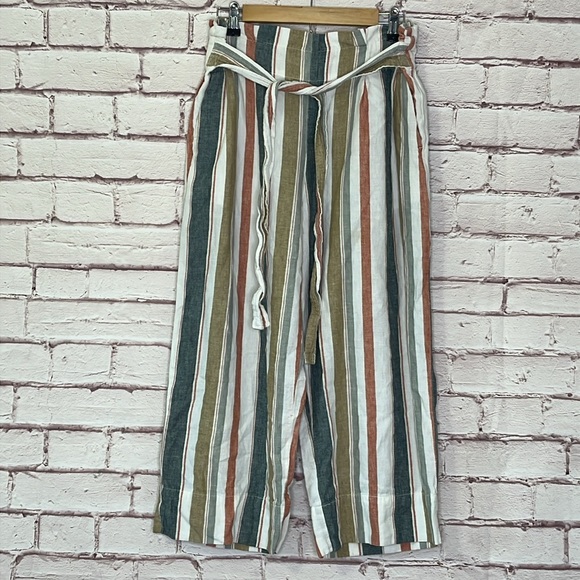 Madewell Tie-Waist Huston Pull-On Crop Pants in Stripe Size Large - Picture 3 of 12